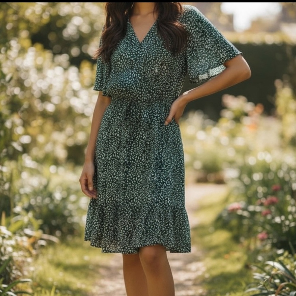 Chic Green Patterned Midi Dress